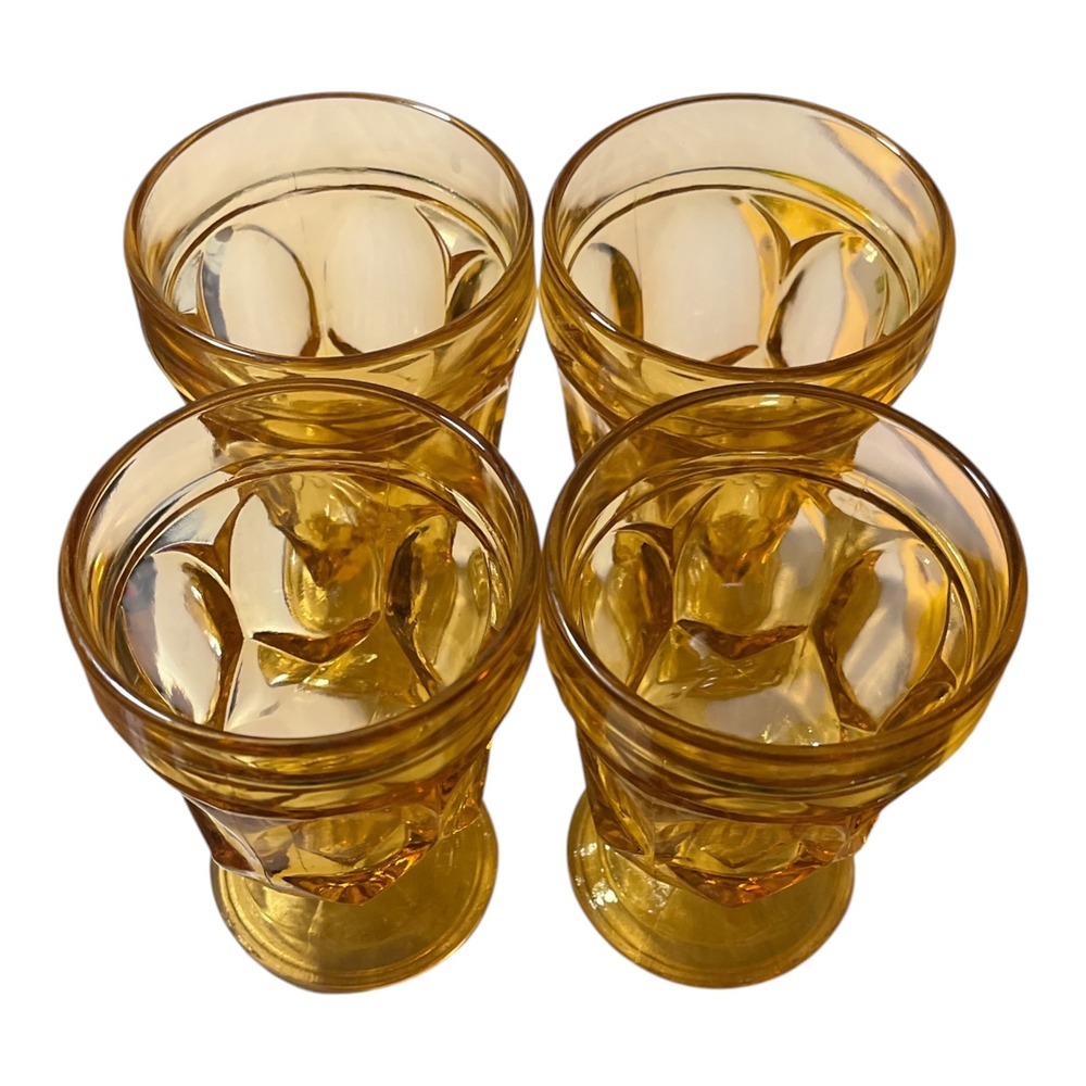 Vintage Anchor Hocking Glass Amber Honey Gold Fairfield Goblet Set of 4 - Picture 2 of 3